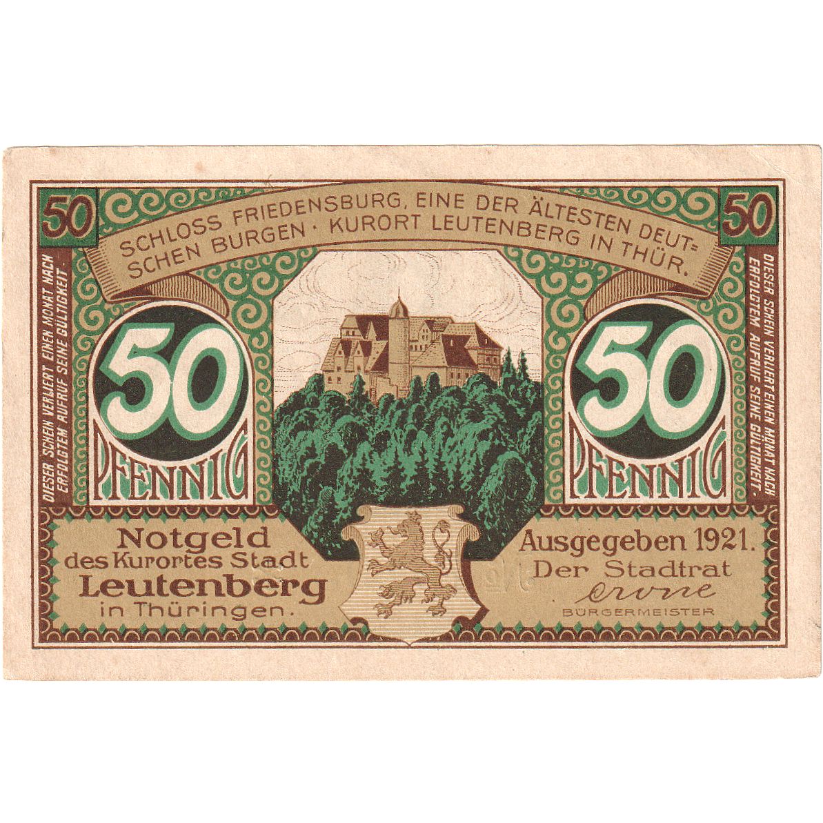 Geldschein, Deutschland, Leutenberg, 50 Pfennig, personnage, 1921, UNZ-