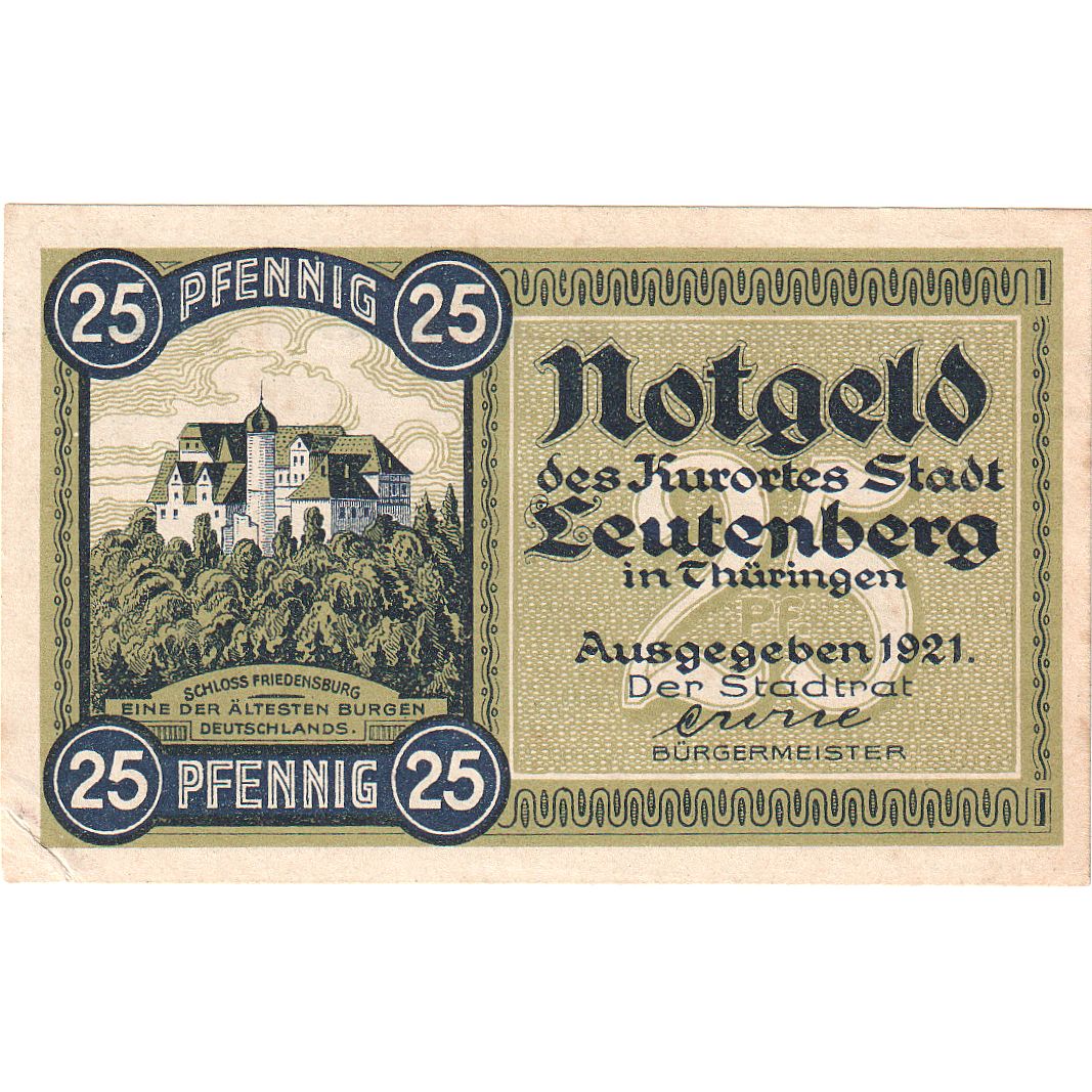 Banknot, Niemcy, Leutenberg, 25 Pfennig, paysage, 1921, UNC(65-70), Mehl:796.1