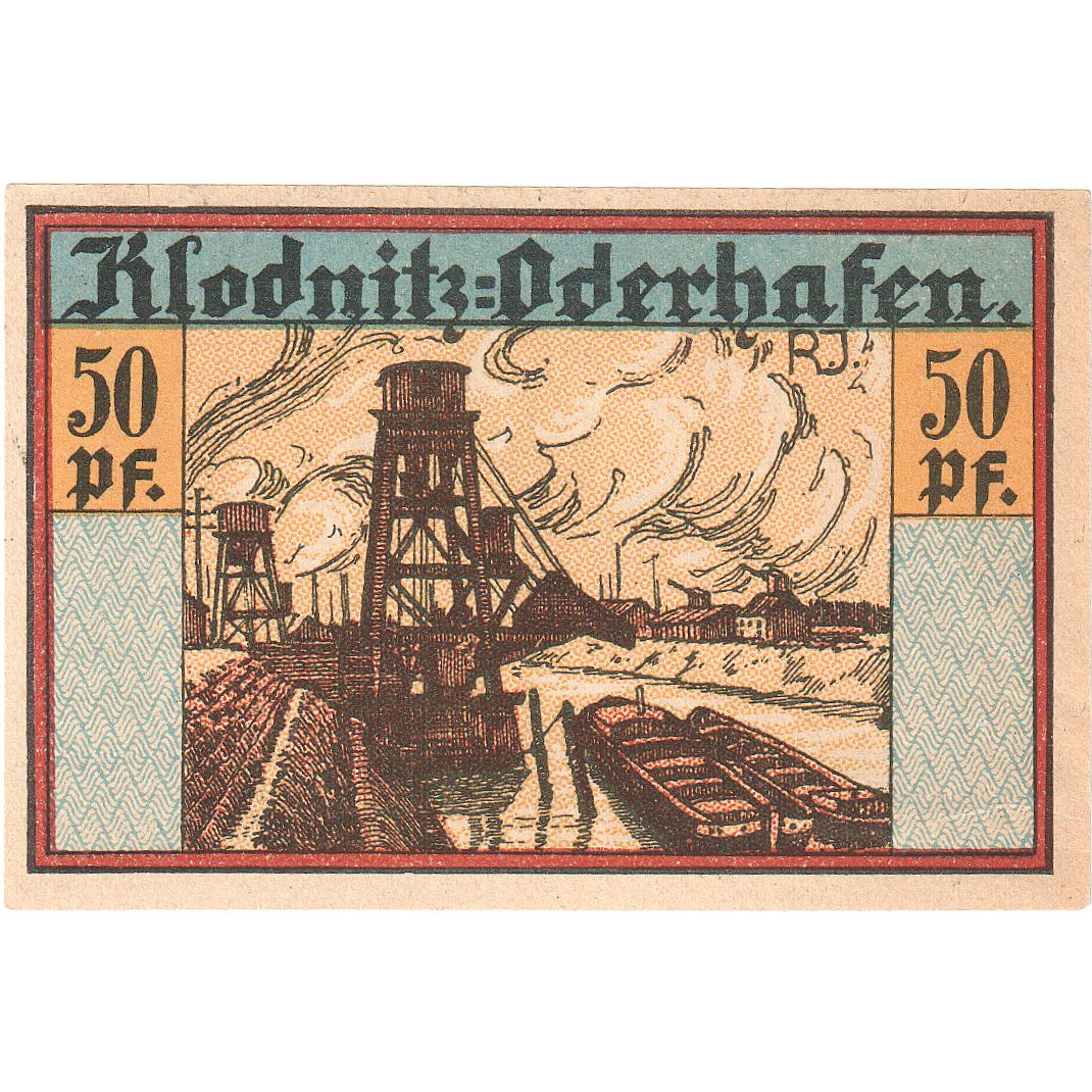 Geldschein, Deutschland, Klodnitz-Oderhafen Gemeinde, 50 Pfennig, Usine, 1921
