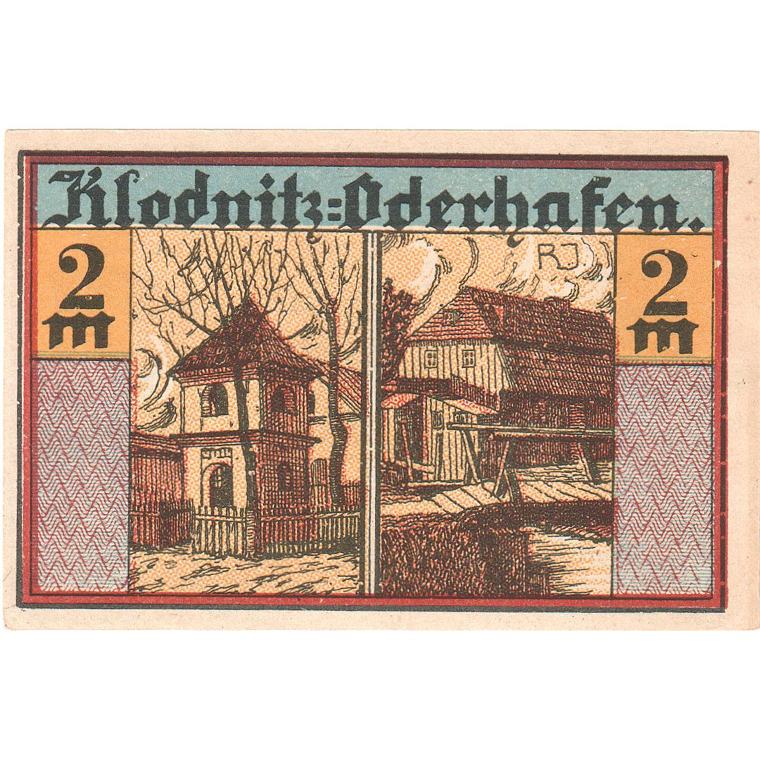 Geldschein, Deutschland, Klodnitz-Oderhafen Gemeinde, 2 Mark, paysage, 1921