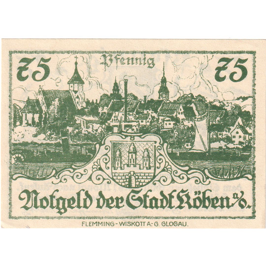 Billete, Alemania, Köben a. O, 75 Pfennig, village, 1920, 1920-12-24, EBC+
