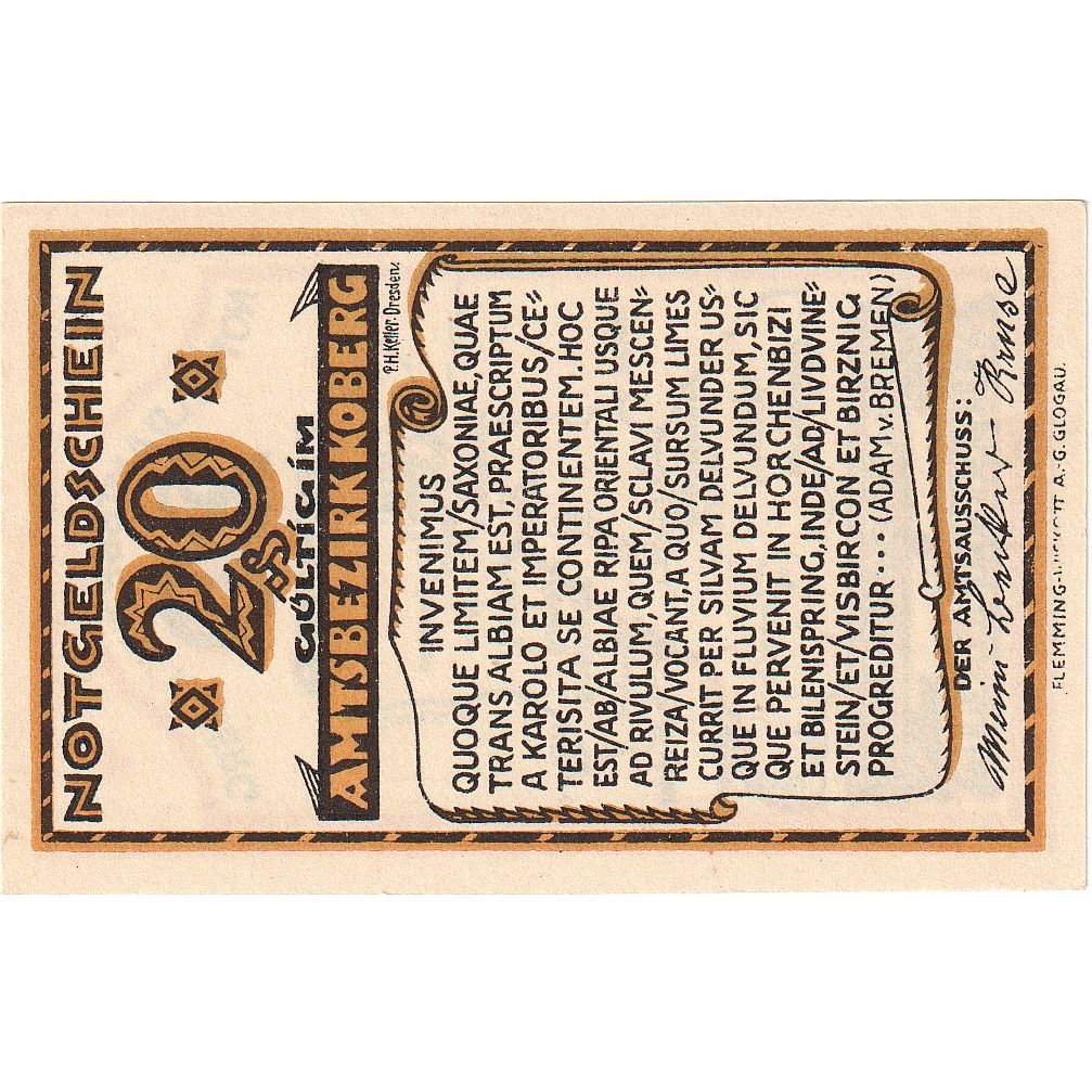 Banknot, Niemcy, Koberg Amtsbezirk, 20 Pfennig, valeur faciale, 1921
