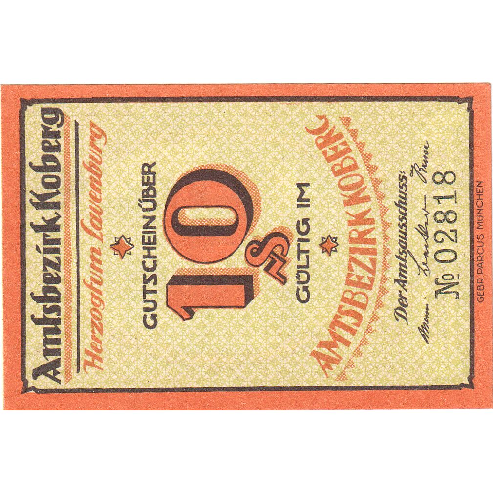 Banknot, Niemcy, Koberg, 10 Pfennig, paysage, O.D, UNC(65-70), Mehl:713.2a