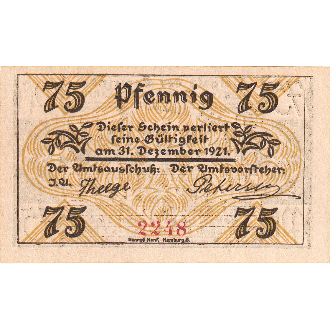 Billete, Alemania, Klein-Nordende-Lieth, 75 Pfennig, personnage, 1921