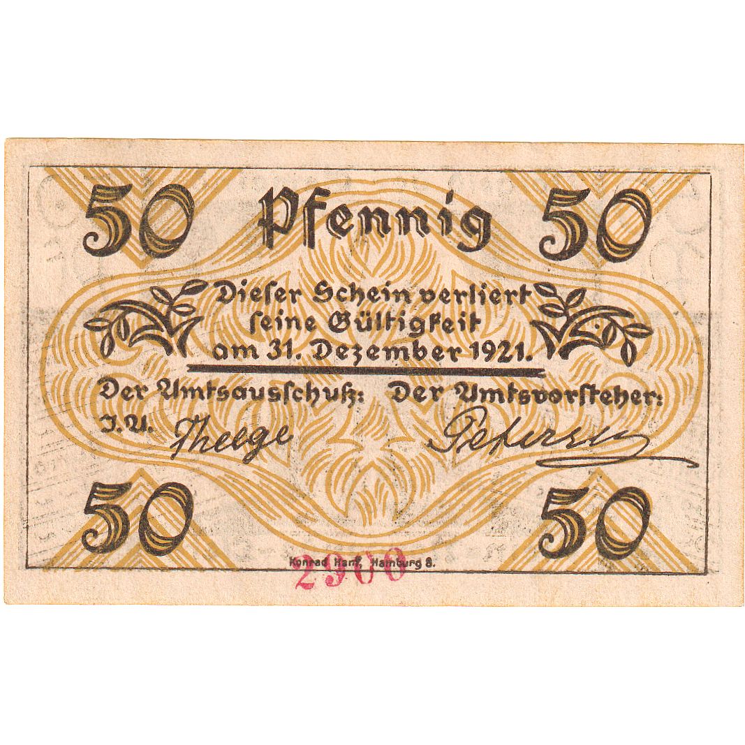 Banknot, Niemcy, Klein-Nordende-Lieth, 50 Pfennig, personnage, 1921, 1921-12-31