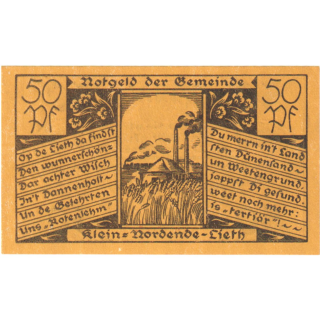 Billete, Alemania, Klein-Nordende-Lieth, 50 Pfennig, champs, 1921, 1921-12-31