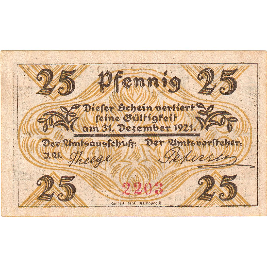 Geldschein, Deutschland, Klein-Nordende-Lieth, 25 Pfennig, Phare, 1921