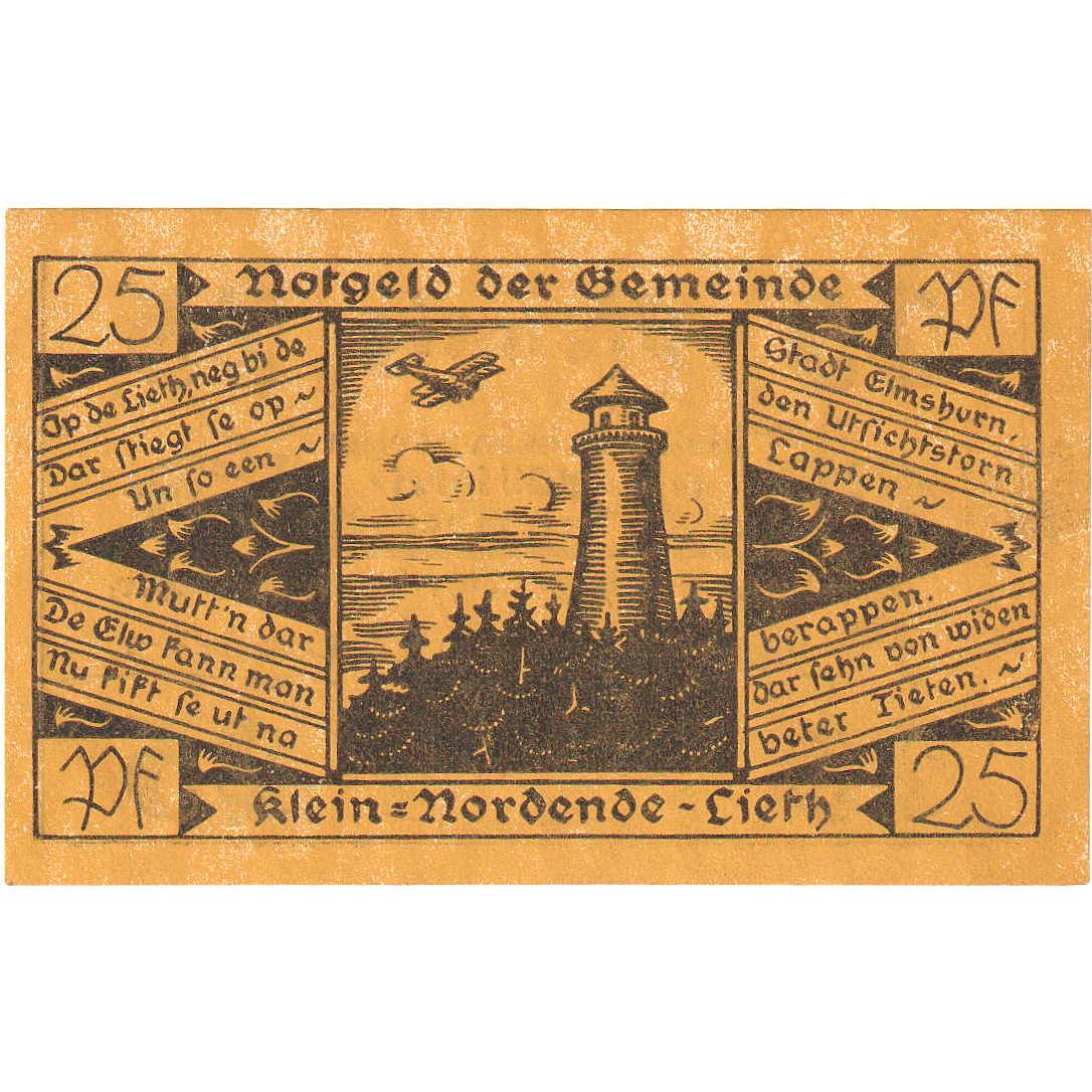 Geldschein, Deutschland, Klein-Nordende-Lieth, 25 Pfennig, Phare, 1921
