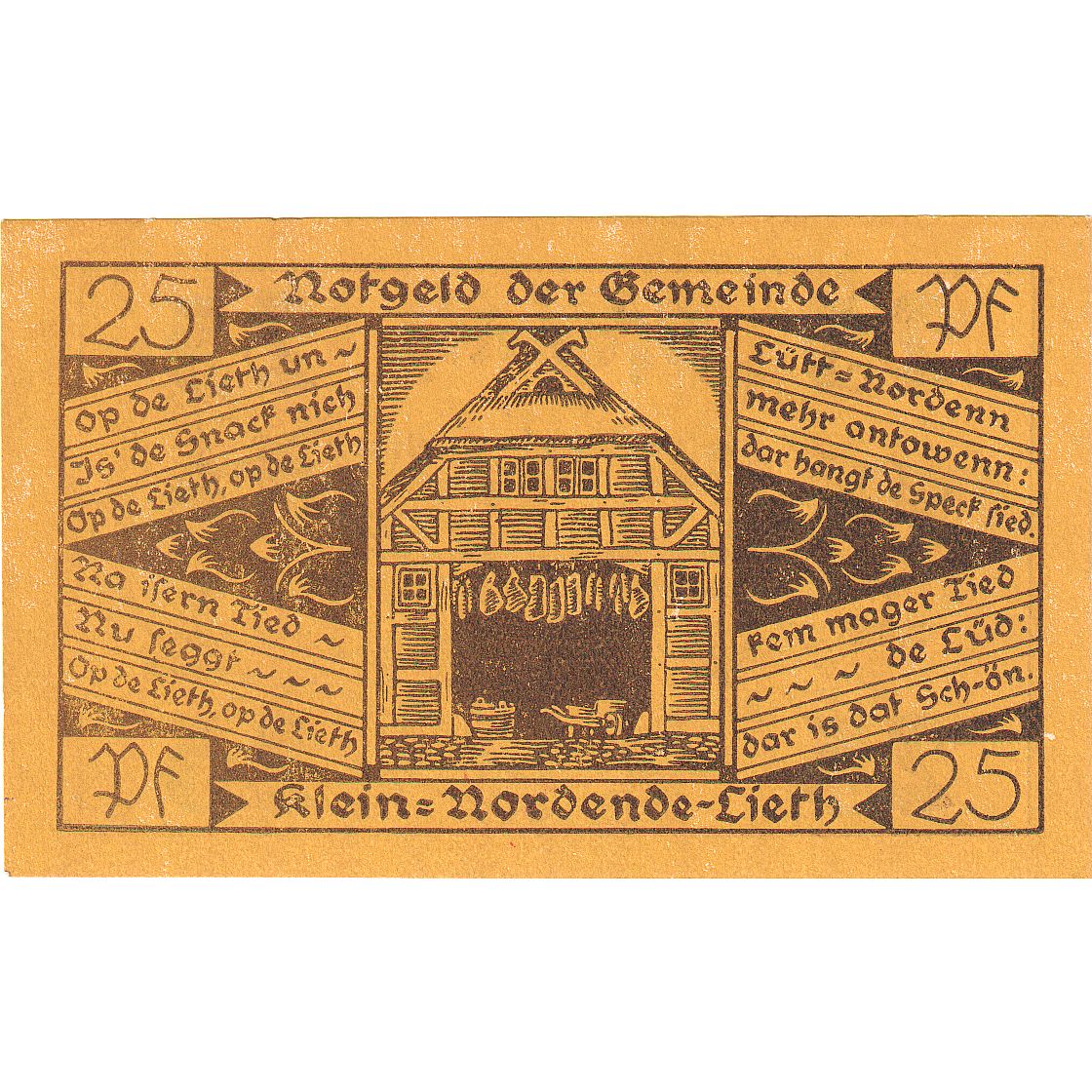 Banknot, Niemcy, Klein-Nordende-Lieth, 25 Pfennig, Maison, 1921, 1921-12-31