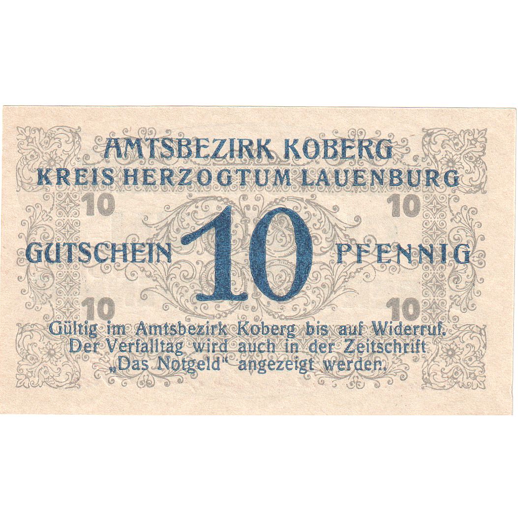 Billet, Allemagne, Koberg, 10 Pfennig, valeur faciale, 1921, 1921-03-03, NEUF