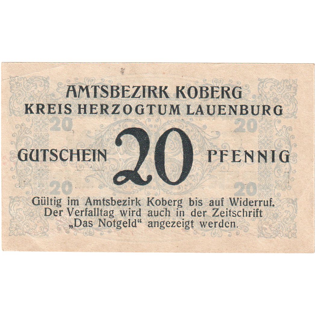 Banknot, Niemcy, Koberg, 20 Pfennig, valeur faciale, 1921, 1921-03-03