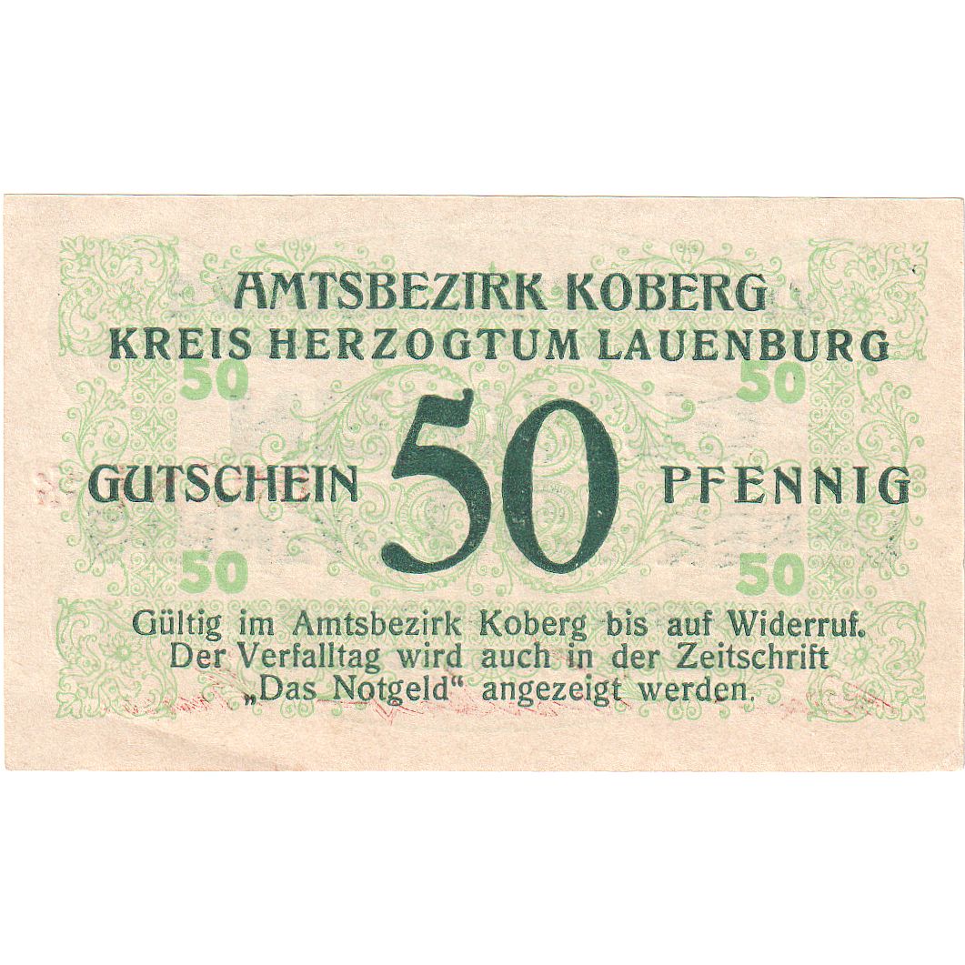 Billete, Alemania, Koberg, 50 Pfennig, valeur faciale, 1921, 1921-03-03, UNC