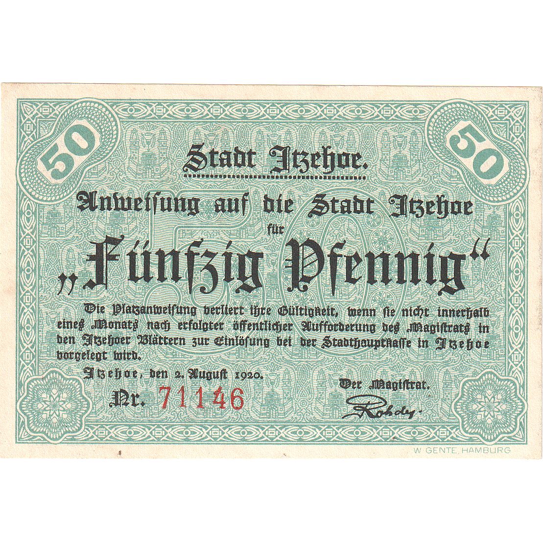 Geldschein, Deutschland, Itzehoe, 50 Pfennig, personnage, 1920, 1920-08-02
