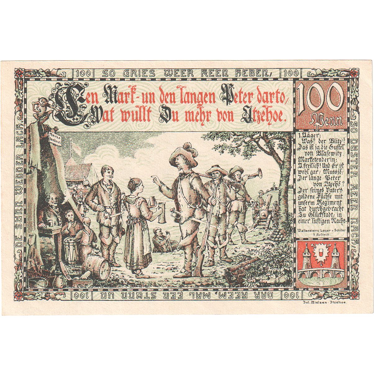 Banconote, Germania, Itzehoe, 100 Pfennig, personnage, 1920, 1920-08-02, SPL