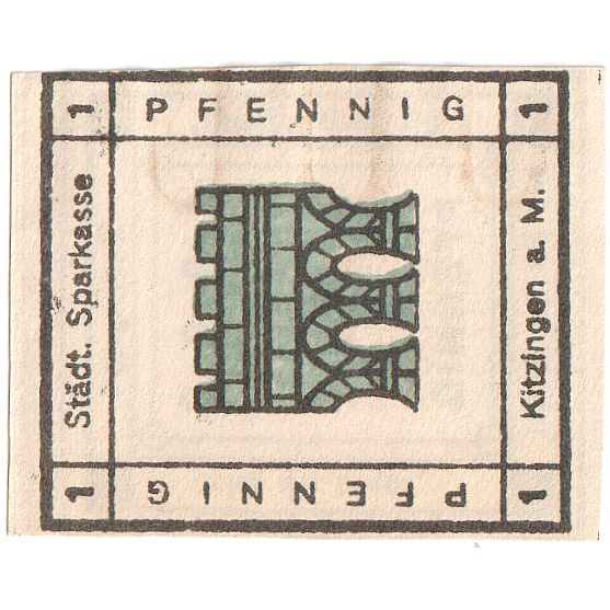 Geldschein, Deutschland, Kitzingen Städtische Sparkasse, 1 Pfennig, valeur