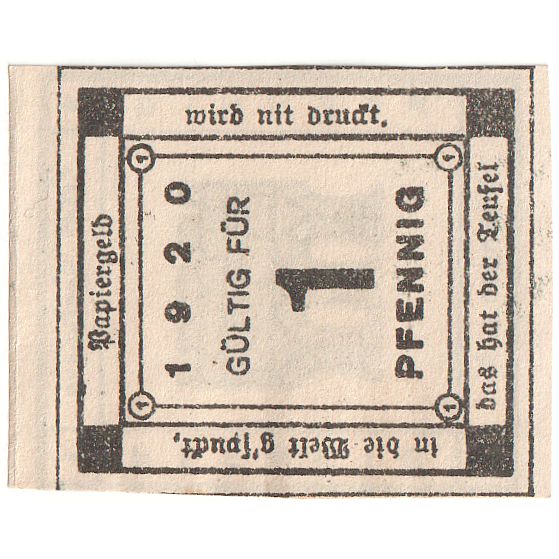 Geldschein, Deutschland, Kitzingen Städtische Sparkasse, 1 Pfennig, valeur