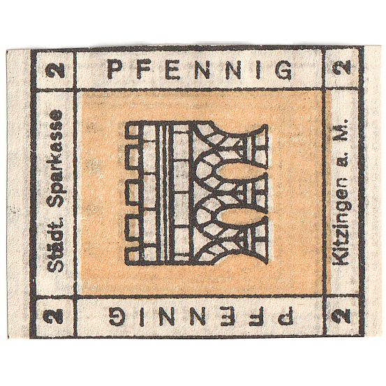 Banconote, Germania, Kitzingen Städtische Sparkasse, 2 Pfennig, valeur faciale