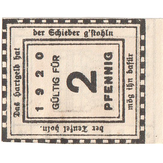 Banconote, Germania, Kitzingen Städtische Sparkasse, 2 Pfennig, valeur faciale