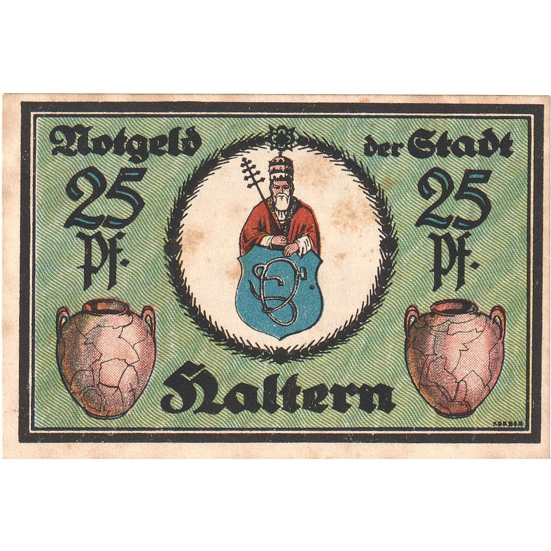 Geldschein, Deutschland, Haltern, 25 Pfennig, construction, 1921, 1921-06-01