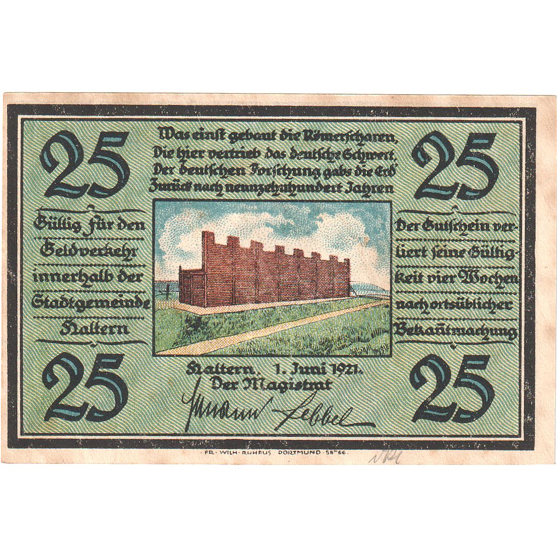 Geldschein, Deutschland, Haltern, 25 Pfennig, construction, 1921, 1921-06-01