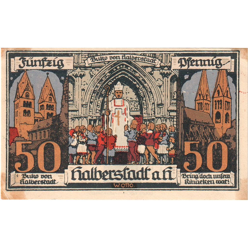 Banknot, Niemcy, Halberstadt, 50 Pfennig, personnage 1, 1921, 1921-04-27