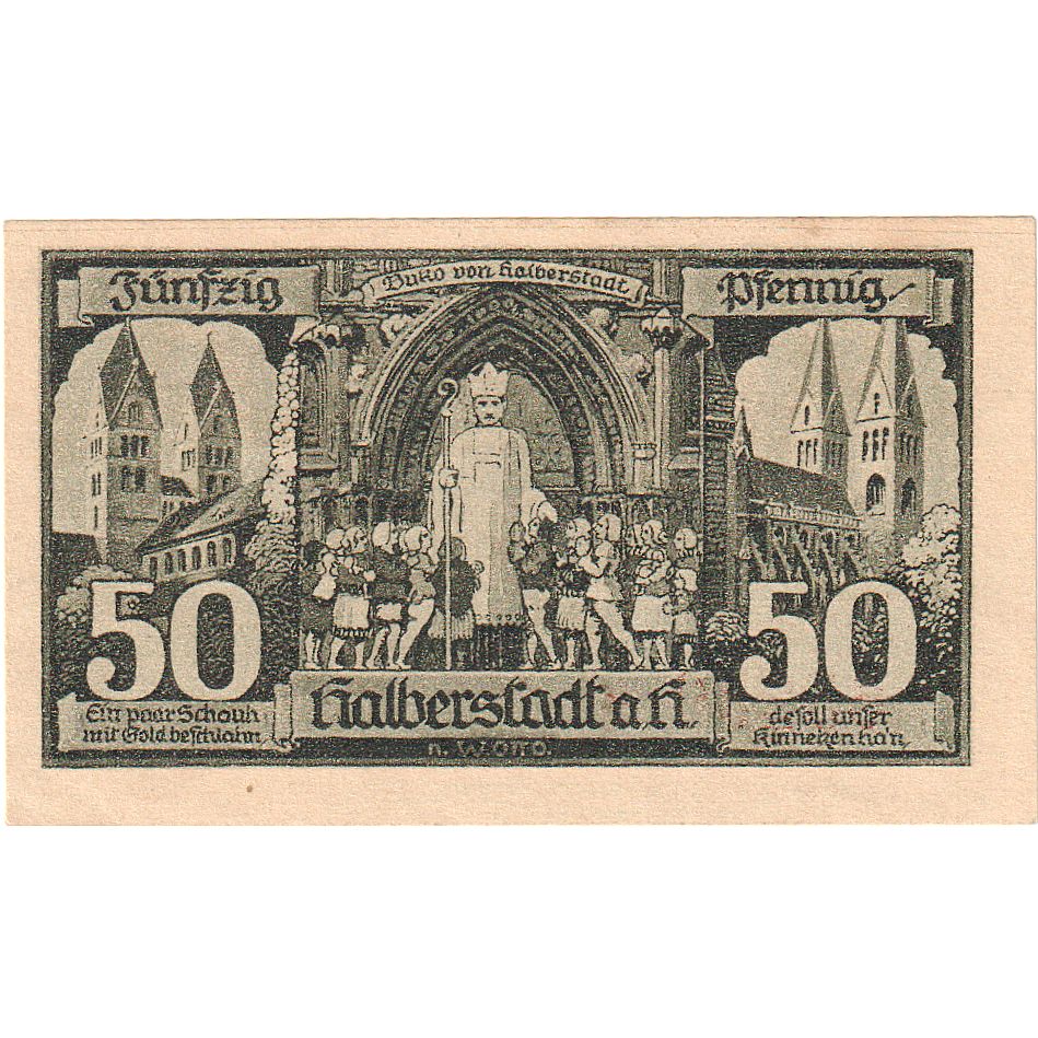 Banknot, Niemcy, Halberstadt, 50 Pfennig, personnage, 1921, 1921-04-27, UNC(63)