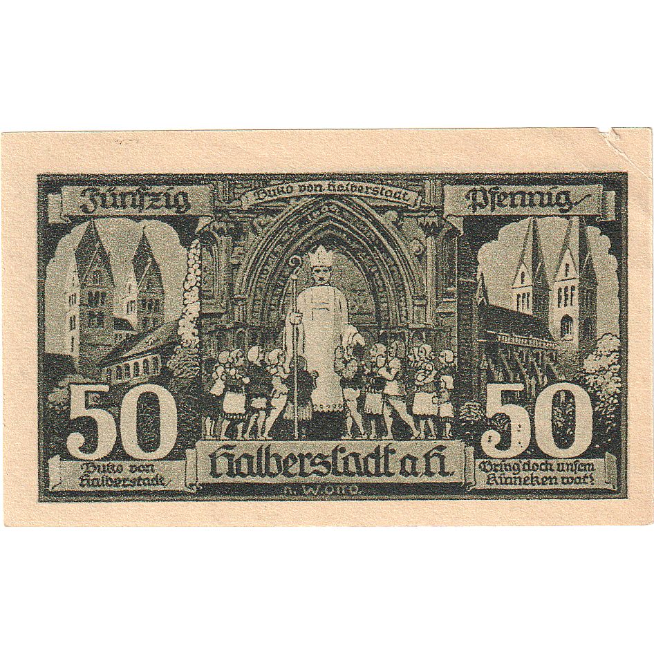 Banknot, Niemcy, Halberstadt, 50 Pfennig, personnage 1, 1921, 1921-04-27