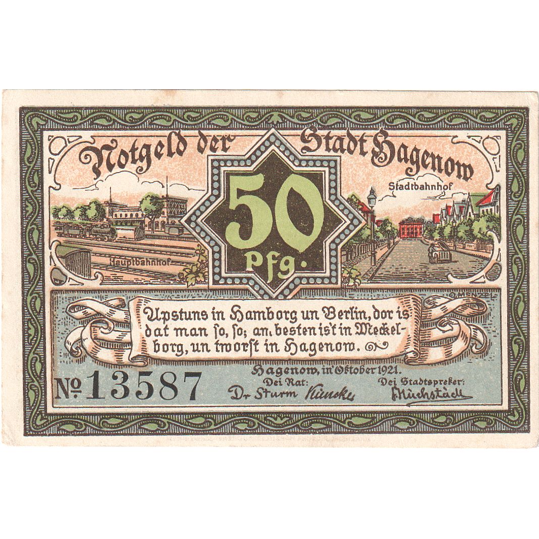 Geldschein, Deutschland, Hagenow, 50 Pfennig, prairie, 1921, UNZ, Mehl:500.1a