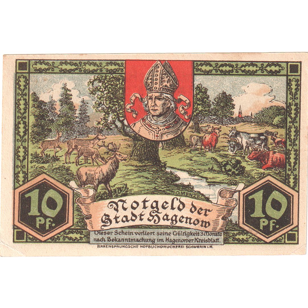 Geldschein, Deutschland, Hagenow, 10 Pfennig, Animaux, 1921, UNZ, Mehl:500.1a