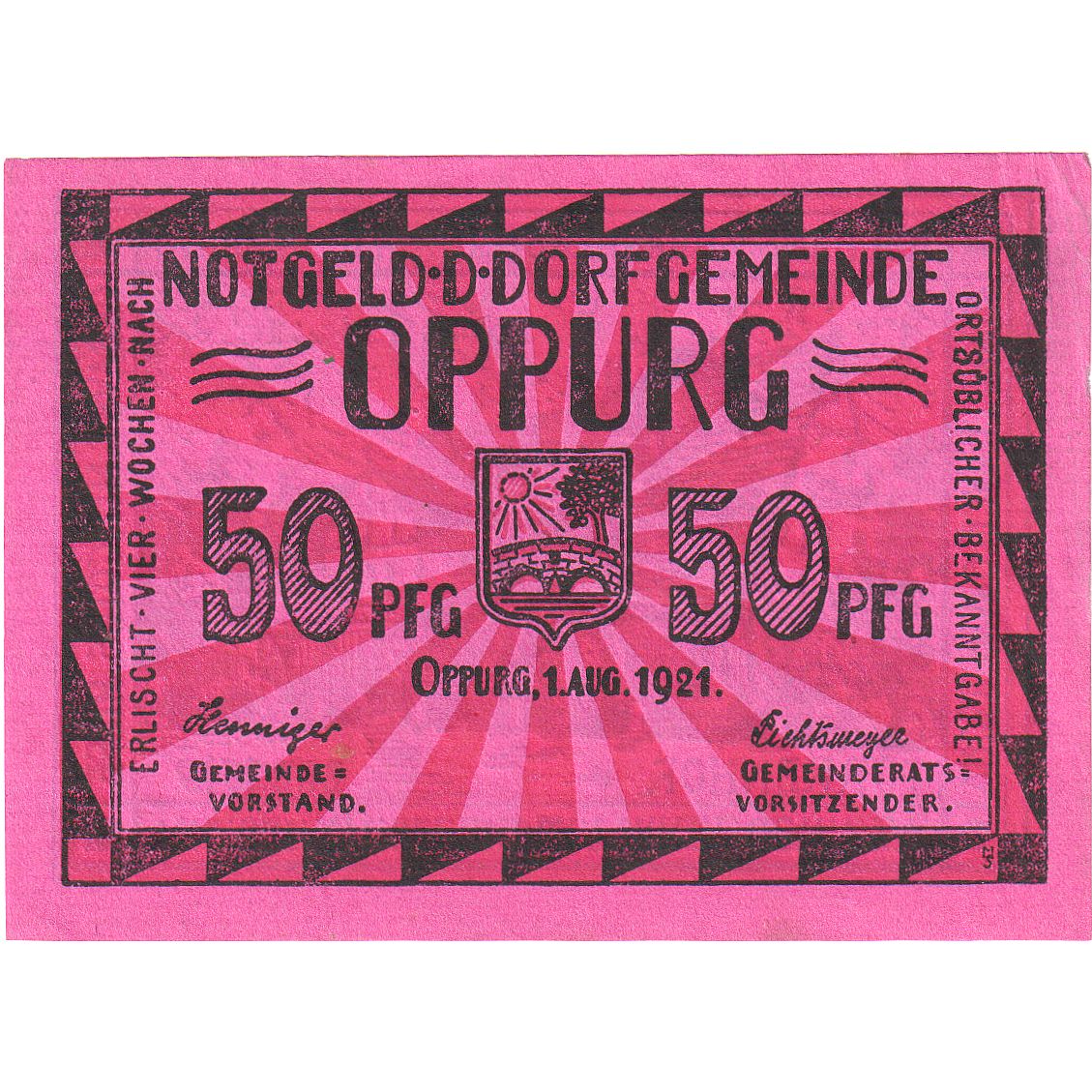 Geldschein, Deutschland, Oppurg, 50 Pfennig, maison 1, 1921, 1921-08-01, UNZ