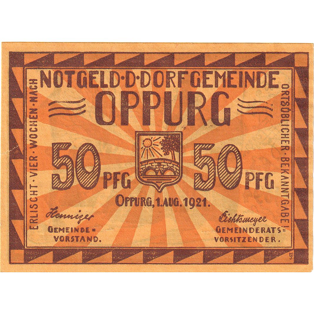 Banconote, Germania, Oppurg Dorfgemeinde, 50 Pfennig, paysage, 1921, 1921-08-01