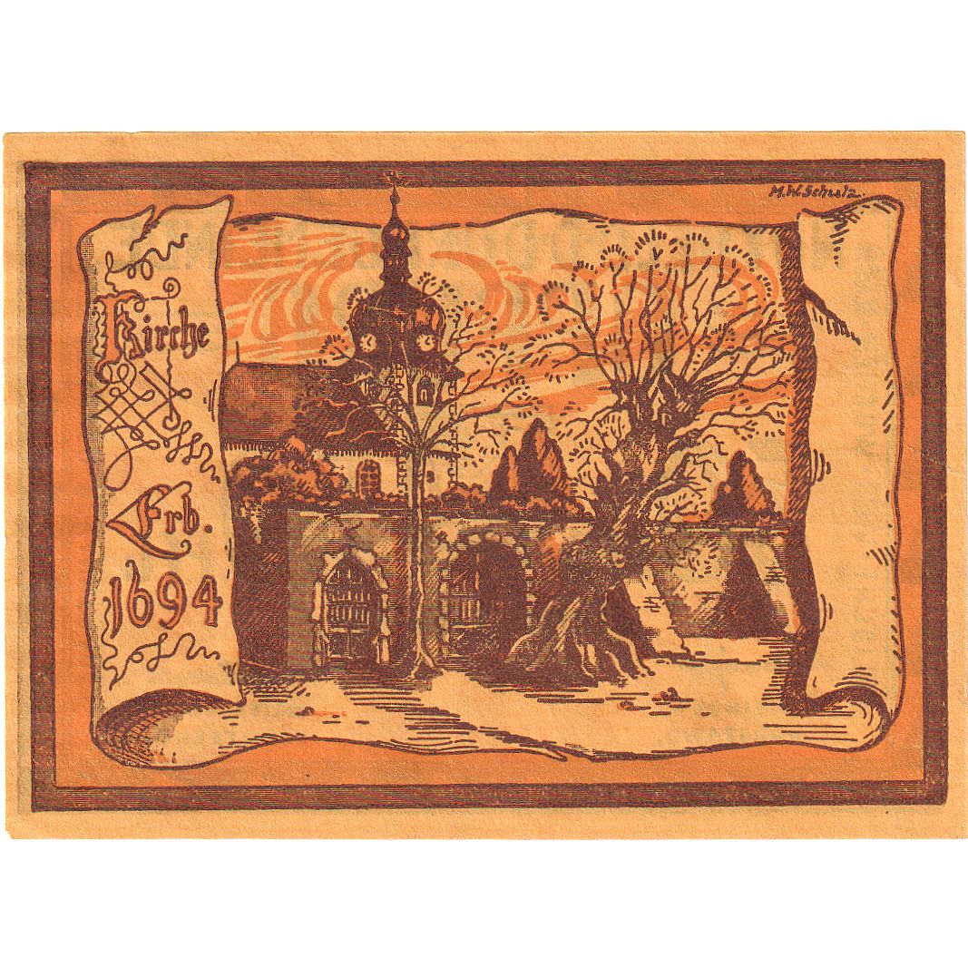 Banconote, Germania, Oppurg Dorfgemeinde, 50 Pfennig, paysage, 1921, 1921-08-01