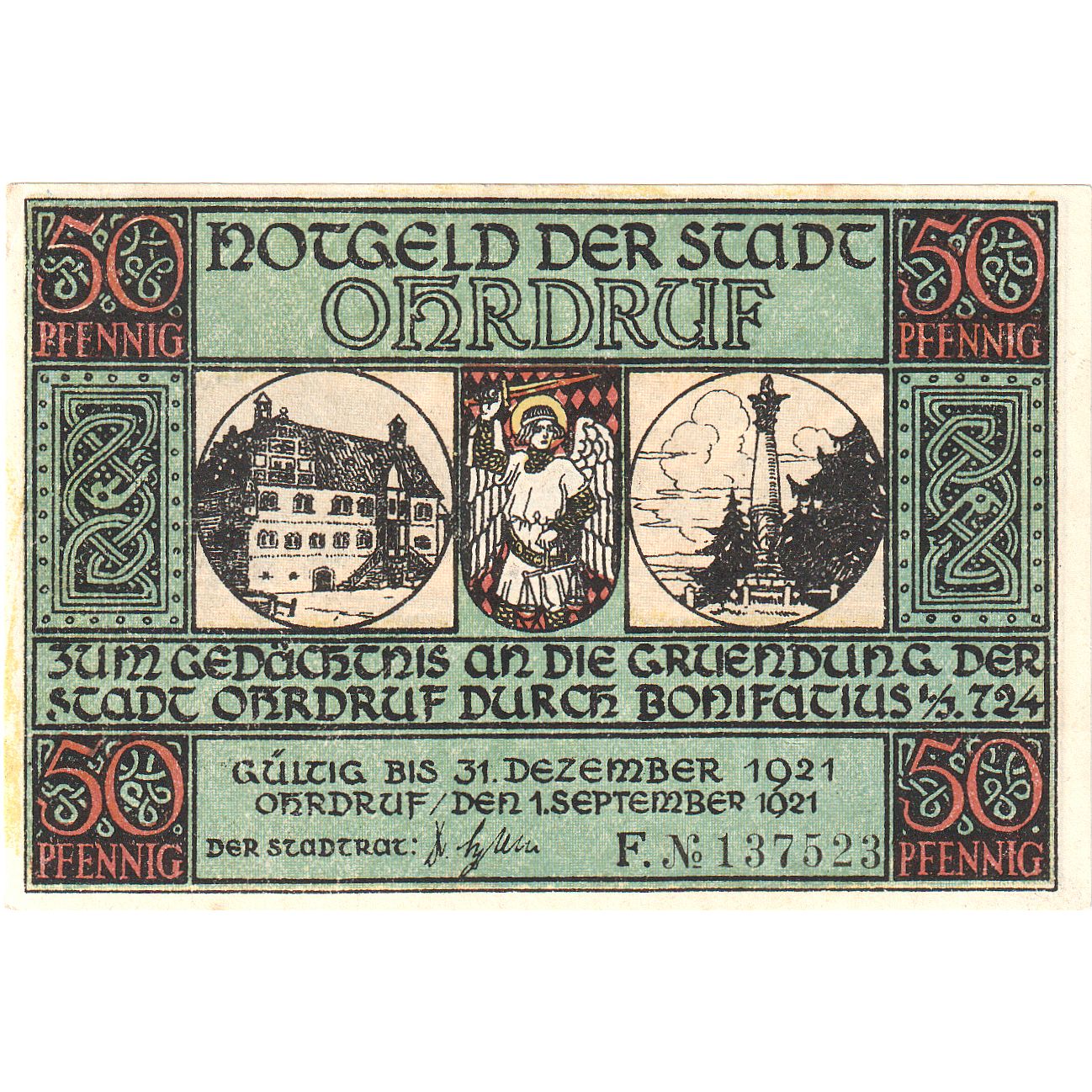 Banconote, Germania, Ohrdruf, 50 Pfennig, paysage, 1921, 1921-12-31, SPL
