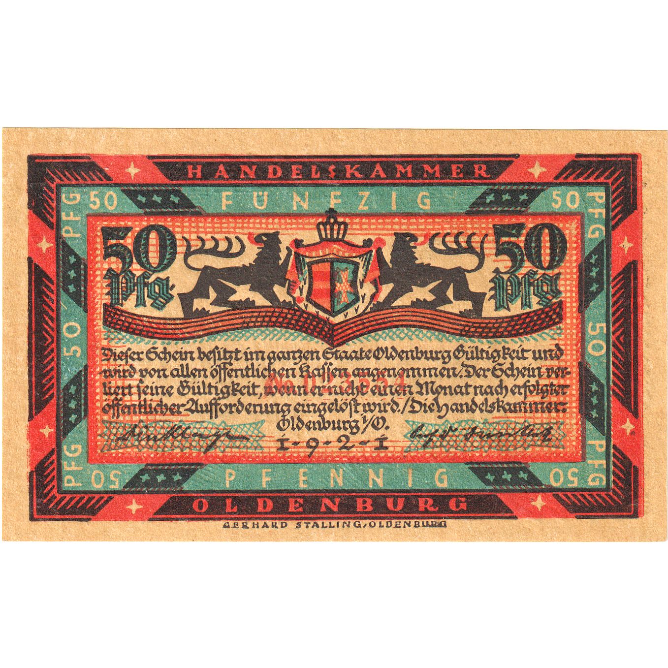 Geldschein, Deutschland, Oldenburg i.O. Handelskammer, 50 Pfennig, personnage 2