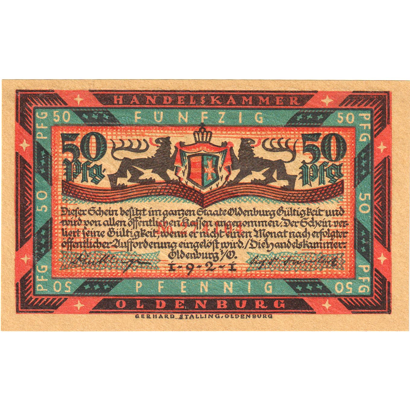 Banconote, Germania, Oldenburg i.O. Handelskammer, 50 Pfennig, tempête, 1921
