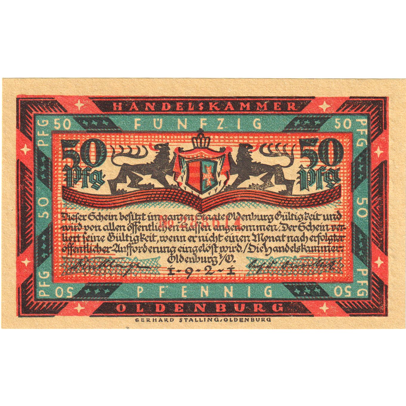 Billet, Allemagne, Oldenburg i.O. Handelskammer, 50 Pfennig, Cheval 1, 1921