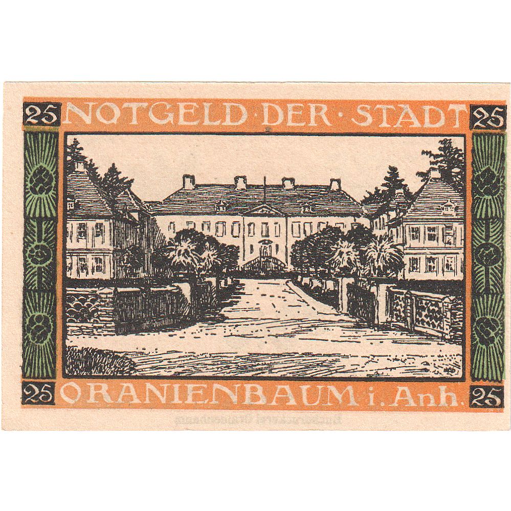 Geldschein, Deutschland, Oranienbaum, 25 Pfennig, Maison, O.D, UNZ, Mehl:1024.1