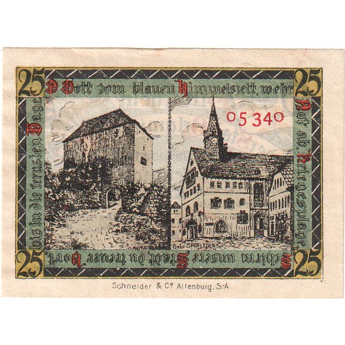 Geldschein, Deutschland, Orlamunde Stadt, 25 Pfennig, Batiment, 1920