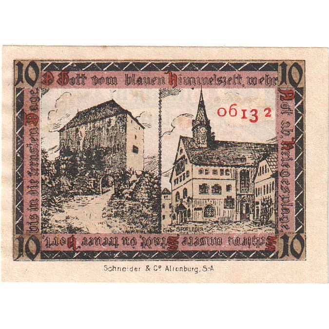 Geldschein, Deutschland, Orlamunde Stadt, 10 Pfennig, Batiment, 1920