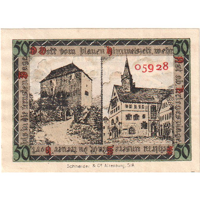 Geldschein, Deutschland, Orlamunde Stadt, 50 Pfennig, Batiment, 1920
