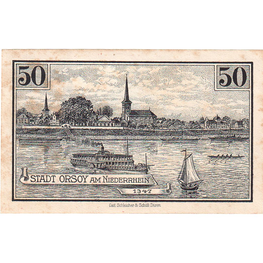 Banknot, Niemcy, Orsoy Stadt, 50 Pfennig, paysage, 1921, 1921-05-01, UNC(65-70)