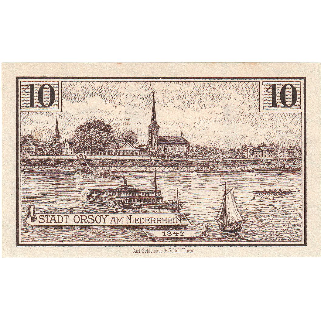 Banknot, Niemcy, Orsoy Stadt, 10 Pfennig, paysage 1, 1921, 1921-05-01