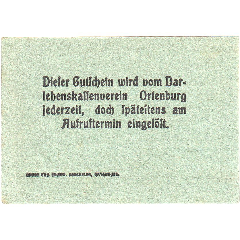 Geldschein, Deutschland, Ortenburg, 50 Pfennig, Texte, 1919, 1919-06-15, UNZ-