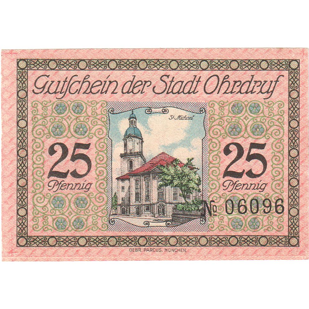 Banknot, Niemcy, Ohrdruf, 25 Pfennig, Eglise 1, 1921, 1921-03-01, UNC(63)