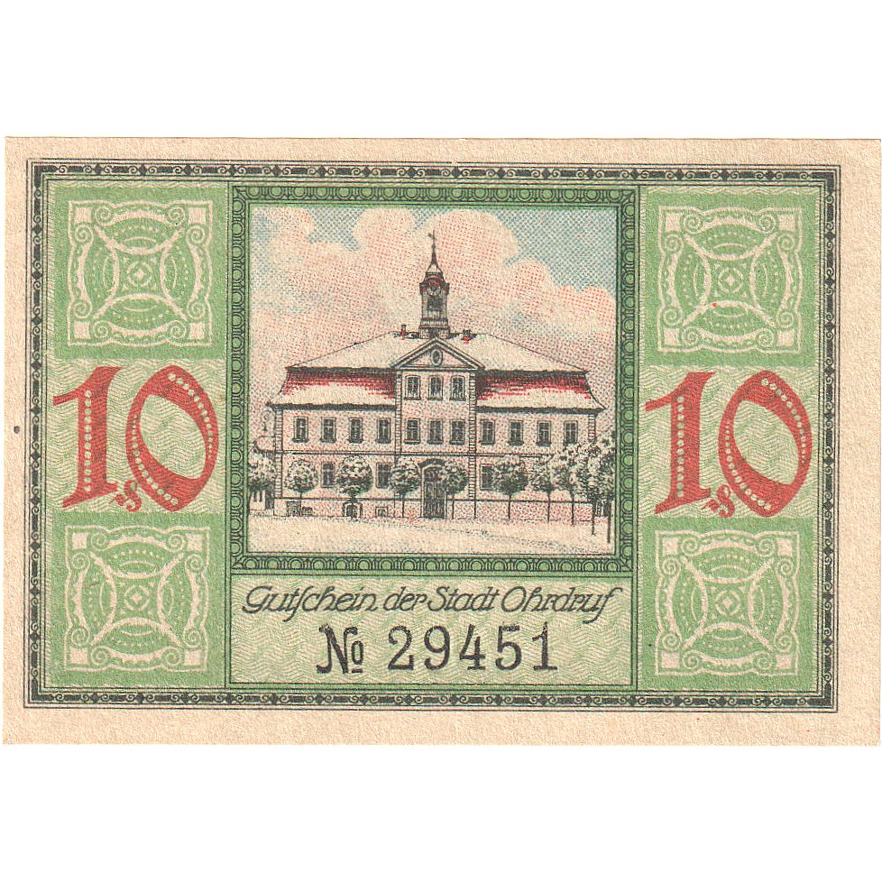 Banknot, Niemcy, Ohrdruf, 10 Pfennig, Monument, 1921, 1921-03-01, UNC(63)