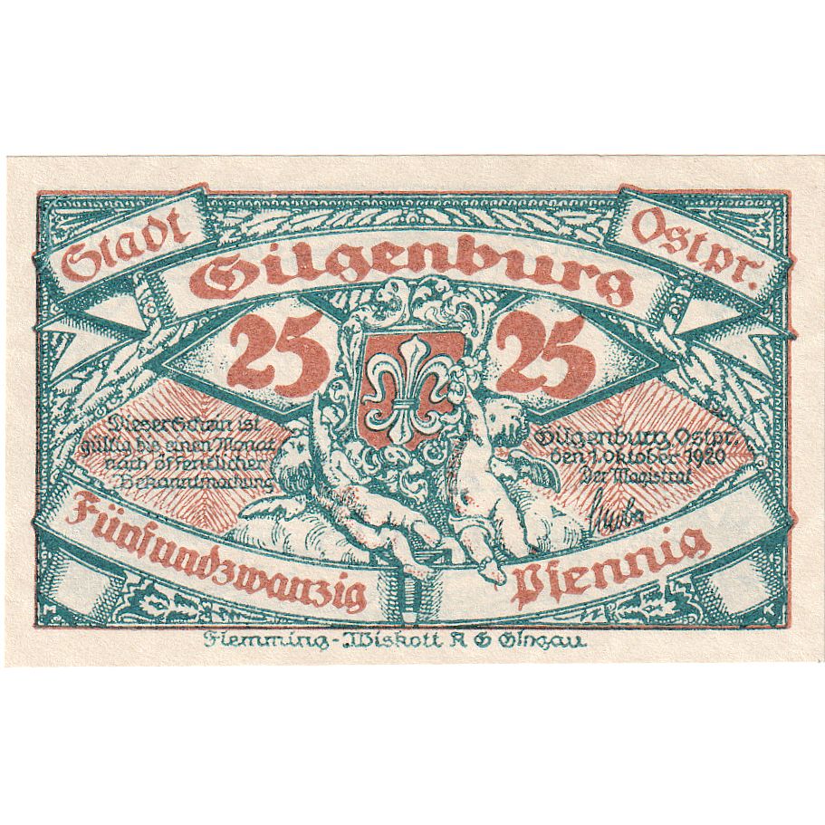 Geldschein, Deutschland, Gilgenburg Stadt, 25 Pfennig, village, 1920