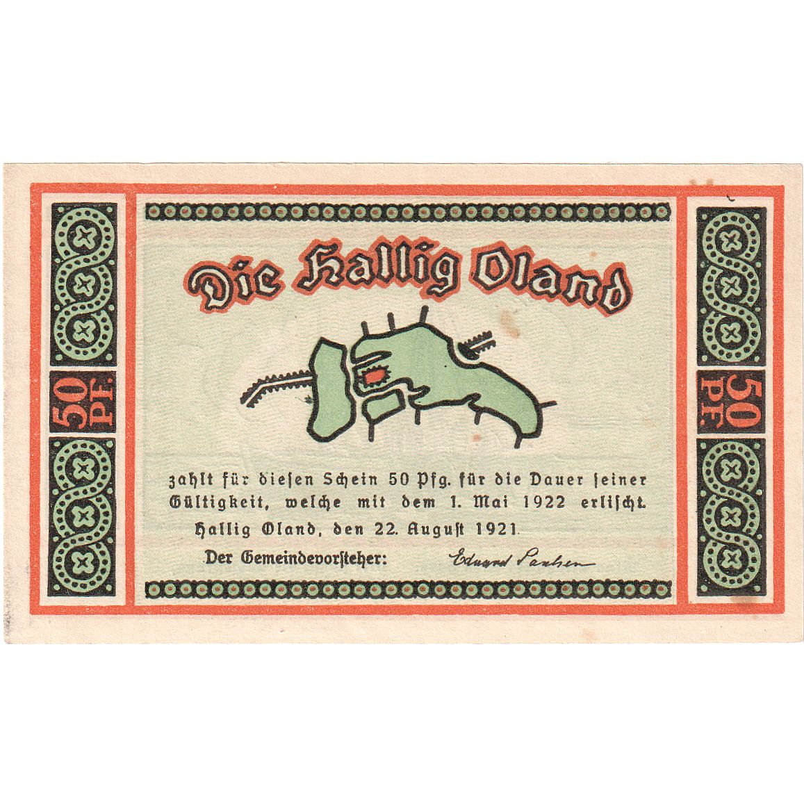 Banknot, Niemcy, Oland, Hallig Gemeinde, 50 Pfennig, bateau, 1922, 1922-05-01