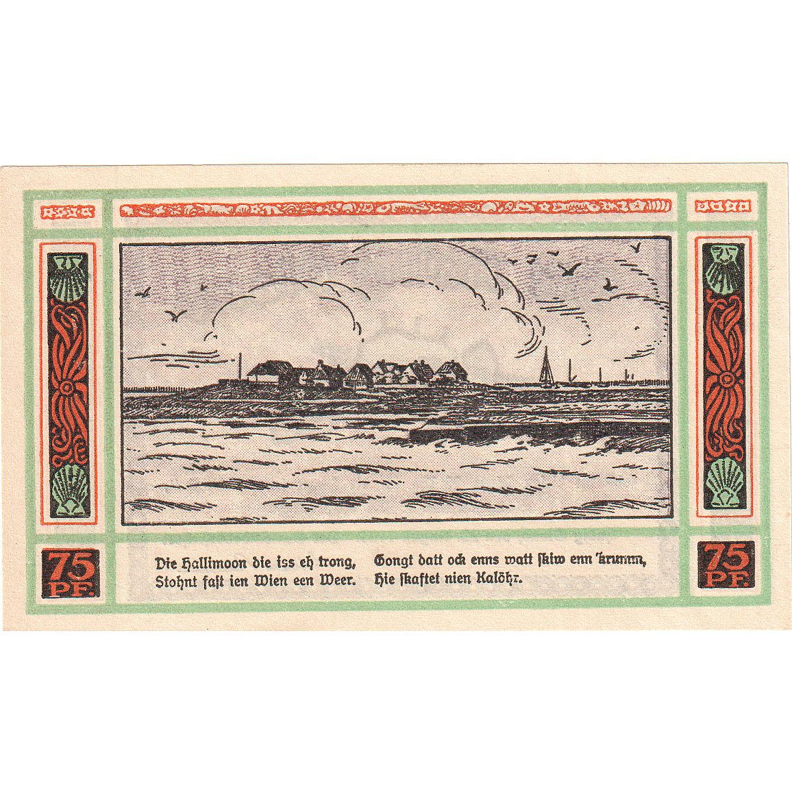 Geldschein, Deutschland, Oland, Hallig Gemeinde, 75 Pfennig, paysage, 1922