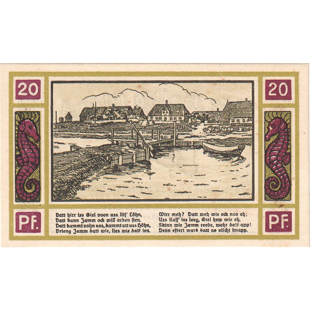 Geldschein, Deutschland, Oland, Hallig Gemeinde, 20 Pfennig, paysage, 1922