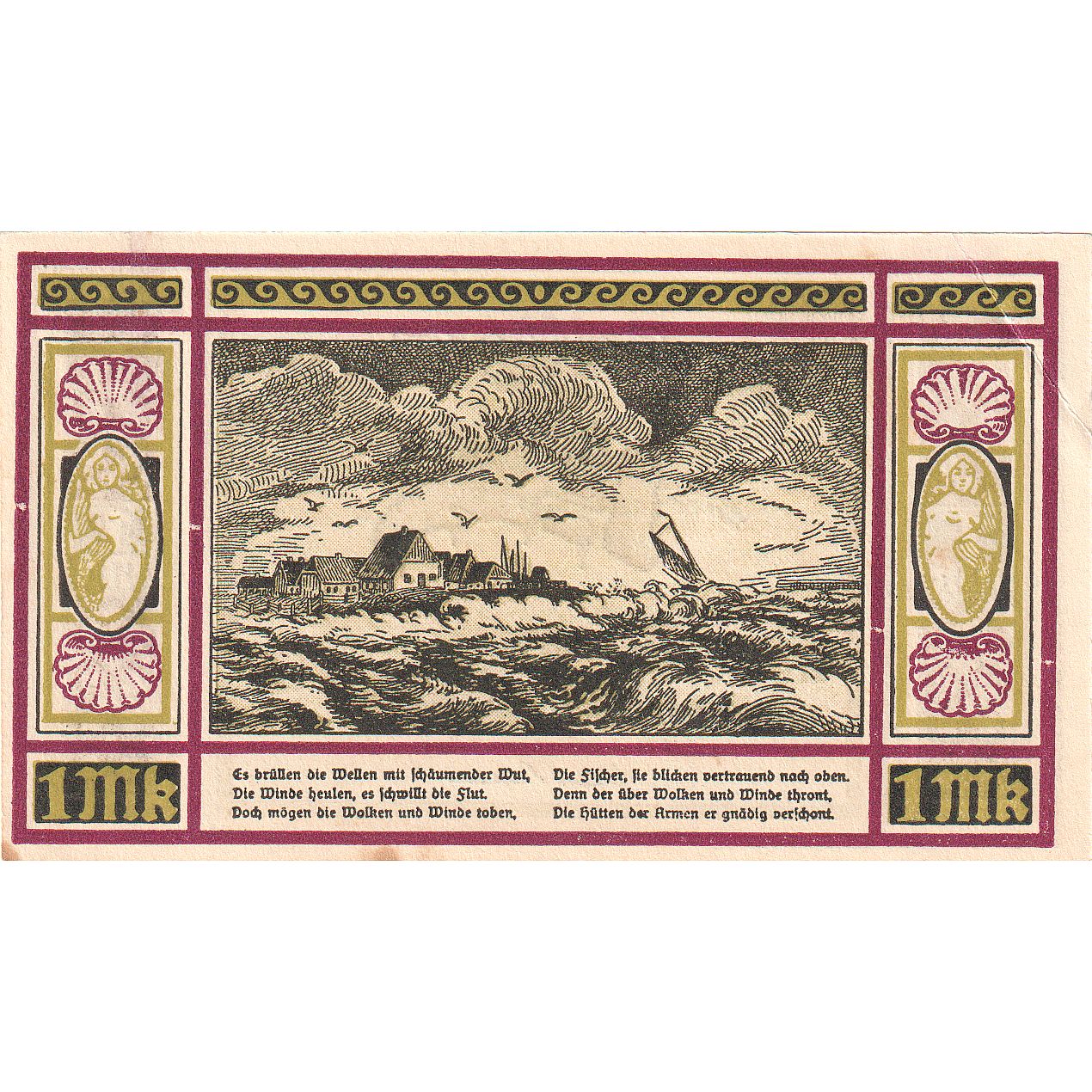Billete, Alemania, Oland, Hallig Gemeinde, 1 Mark, paysage, 1922, 1922-05-01
